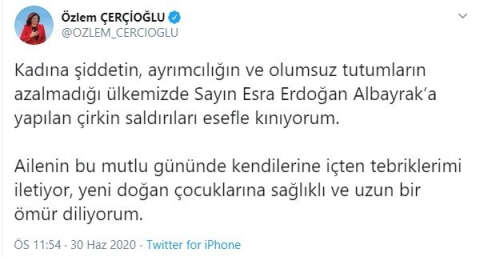 CHP’li Başkan Çerçioğlu’ndan Bakan Albayrak’ın eşine destek