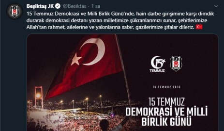Beşiktaş, Fenerbahçe ve Galatasaray’dan, ’15 Temmuz Demokrasi ve Milli Birlik Günü’ mesajı