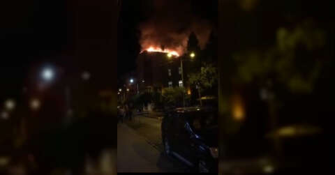 Trabzon’da 5 katlı binanın çatı katı alev alev yandı