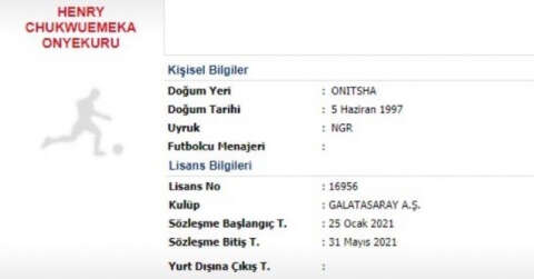 Galatasaray’da yeni transfer Henry Onyekuru’nun lisansı çıkartıldı.