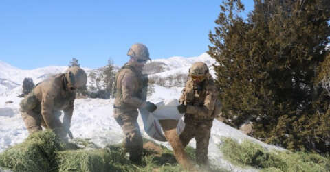 Tunceli’de yaban hayvanlarına helikopterle yem desteği