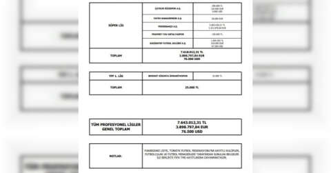 TFF, 2020-2021 Futbol Sezonu’nda şubat ayı sonu itibariyle futbol menajerlerine toplam yapılmış olan ödemeleri paylaştı.