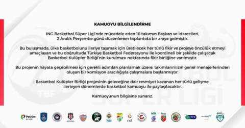 Frutti Extra Bursaspor: “Basketbol Kulüpler Birliği’nin kurulması noktasında fikir birliğine varılmıştır”
