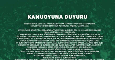 Bursaspor: “Bursaspor’u düştüğü durumdan muhteşem bir kenetlenme ile çıkaracağız”