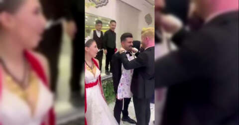 Damada düğünde önlük giydirip bulaşık yıkattılar