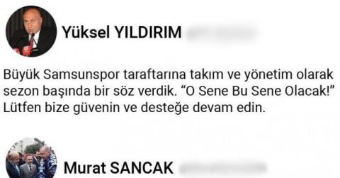 ADS Başkanı Sancak’tan Samsunspor Başkanı Yıldırım’a: