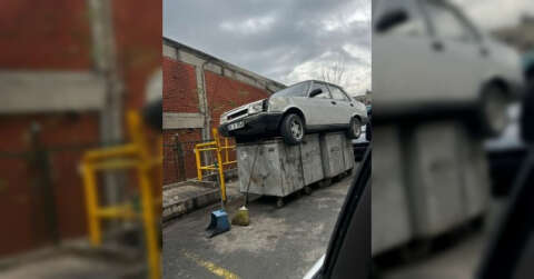 İstanbul’da oto sanayide ilginç görüntü: Arabayı çöpe attı