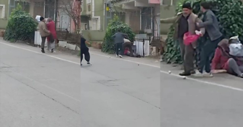 Yaşlı kadına tekme tokat şiddet kamerada