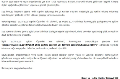 MEB’den erken yaz tatili iddialarına yalanlama