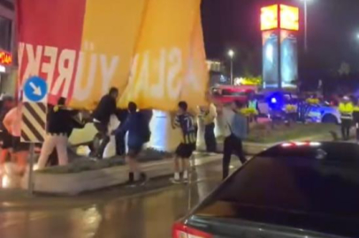 Yalova'da Fenerbahçe taraftarlarından Galatasaray bayraklarına saldırı