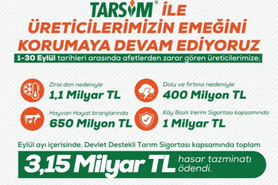 Tarımda 3,15 milyar TL tazminat üreticiye ulaştı