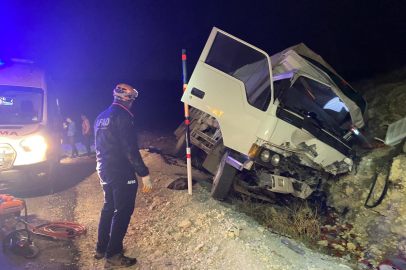 Kontrolden çıkan kamyonet kayalıklara çarptı