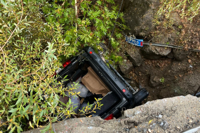 Köprüden uçan otomobil ağaç dallarında asılı kaldı