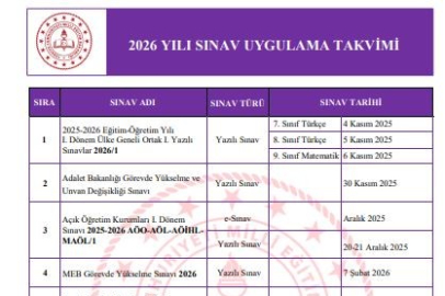 2026 yılı sınav uygulama takvimi yayımlandı