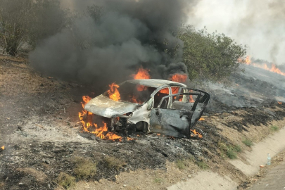 Kontrolden çıkan otomobil alev aldı