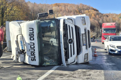 Bursa'da devrilen tırın sürücüsü yaralandı