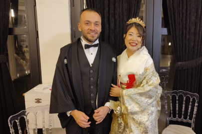 Japon gelin ve Türk damat konuklarını kimanoyla karşıladı