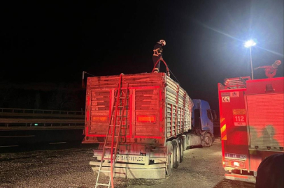 Seyir halinde talaş yüklü TIR dorsesi alev aldı