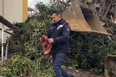 Yıkım sırasında Türk bayrağı hassasiyeti