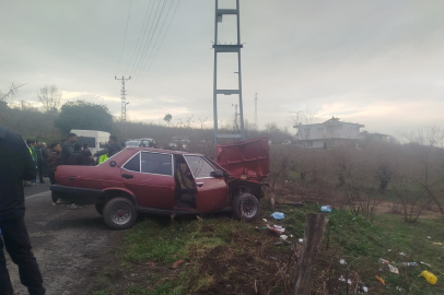 Yoldan çıkan otomobil elektrik direğine çarptı