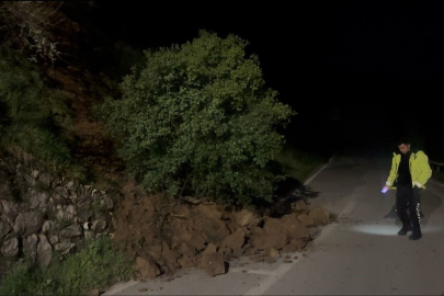 Bursa'da heyelanla düşen kayalar yola savruldu