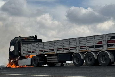 Seyir halindeki tır alev aldı