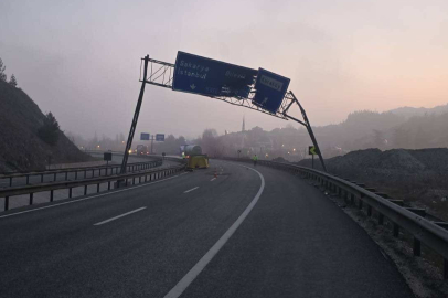 Damperi açılan tır trafik levhasına çarptı