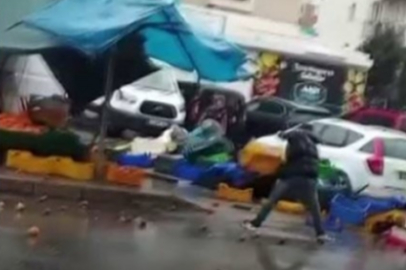 Sinir krizi geçiren manav ortalığı birbirine kattı