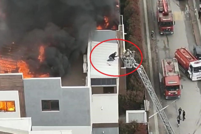 Metrelerce yüksekte itfaiye ekiplerini böyle bekledi