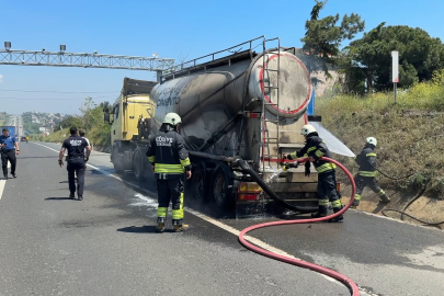 Seyir halindeki beton yüklü kamyon alevlere teslim oldu