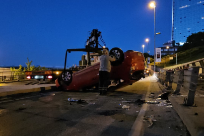 Alkollü sürücü yoluna çıkan köpeğe çarpmamak için takla attı
