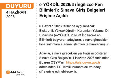 e-YÖKDİL 2026/3 sınava giriş belgeleri erişime açıldı