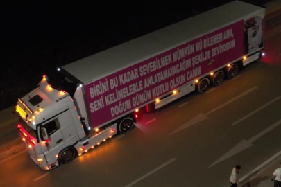 Bursa'da eşinin doğum günü için 25 metrelik TIR'ı kapladı