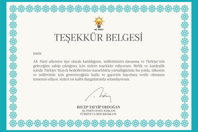 AK Parti’den 11,5 milyon üyesine Cumhurbaşkanı Erdoğan imzalı teşekkür belgesi