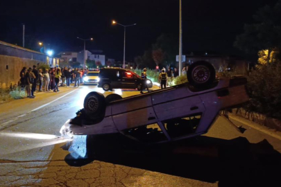 Bursa'da kontrolden çıkan araç takla attı...
