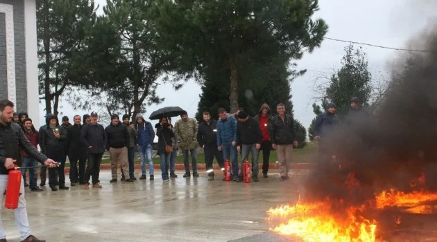 3 yangın felaketi yaşayan Arsin OSB çalışanlarına yangın eğitimi verildi