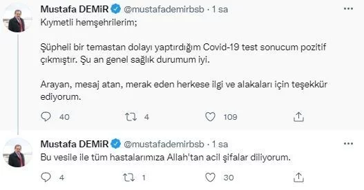 Başkan Mustafa Demir koronaya yakalandı