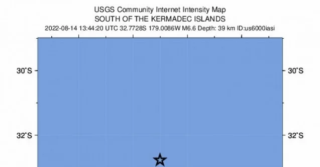 Büyük Okyanus’taki Kermadec Adaları açıklarında 6.6 büyüklüğünde deprem