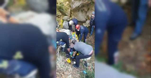 Defne keserken 30 metrelik uçuruma yuvarlanan kadın itfaiye tarafından kurtarıldı