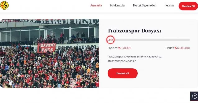 Es-Es’in Trabzonspor dosyası için başlattığı kampanya 170 bin liraya ulaştı