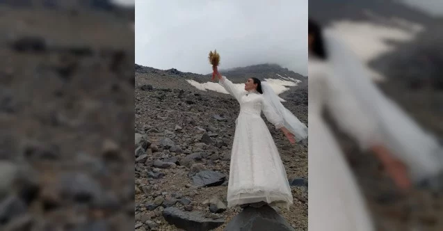 Gelinlik giyip Türkiye’nin çatısı Ağrı Dağı ile evlendi