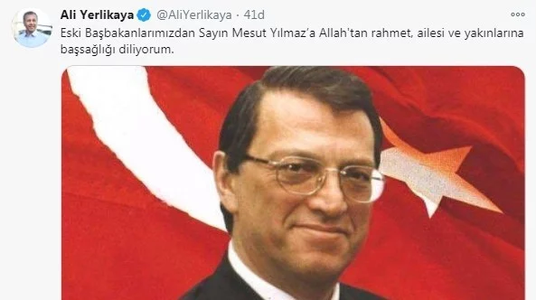İstanbul Valisi Ali Yerlikaya: ”Mesut Yılmaz’a Allah’tan rahmet, ailesi başsağlığı diliyorum”