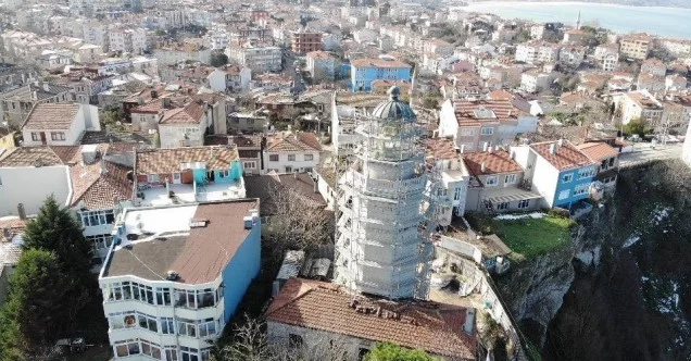 (Özel) 162 yıllık Şile Feneri’ndeki restorasyon çalışmaları havadan görüntülendi