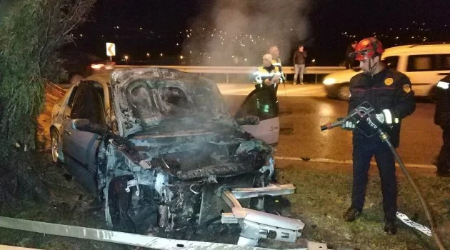 Samsun’da kaza yapan otomobil yandı, sürücü kayıp