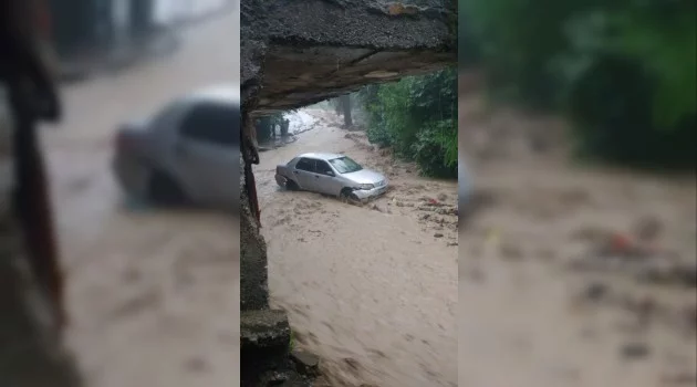 Şiddetli yağış arabaları sürükledi