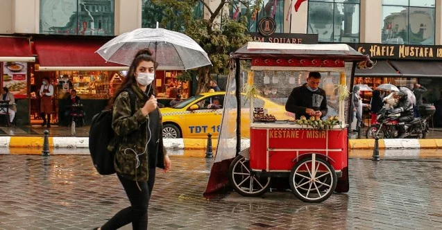 Taksim’de yağmur başladı