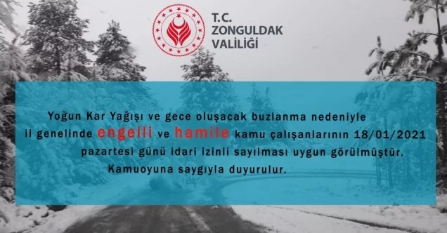 Zonguldak’ta engelli ve hamile kamu çalışanlarına idari izin
